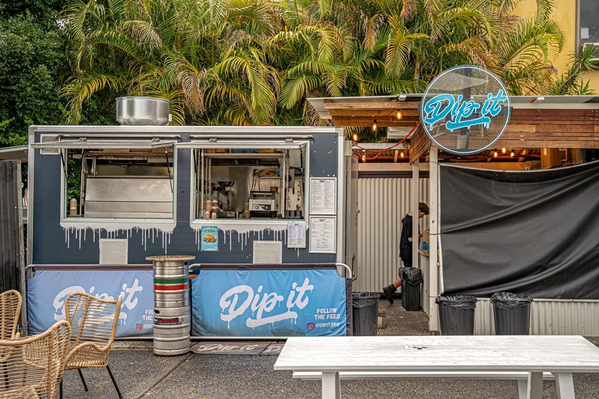 Dip It food truck and neon sign at Nomad Brewing Brookvale